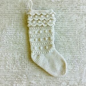 Crochet Christmas Stocking Handmade In USA Cream Textured Natural Neutral NWT